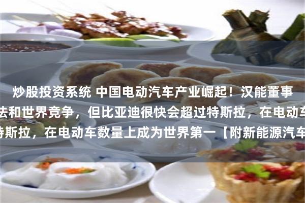 炒股投资系统 中国电动汽车产业崛起！汉能董事长：我们在油车领域无法和世界竞争，但比亚迪很快会超过特斯拉，在电动车数量上成为世界第一【附新能源汽车行业前景】