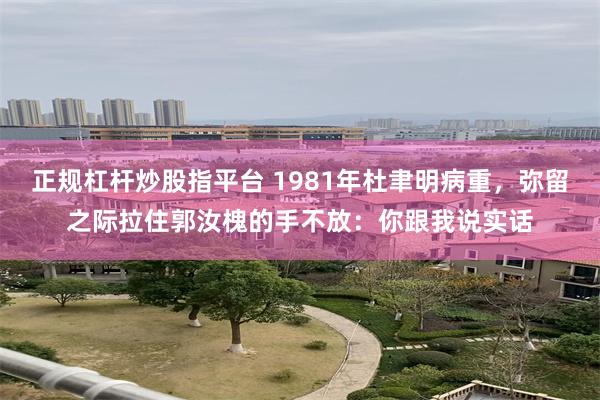 正规杠杆炒股指平台 1981年杜聿明病重，弥留之际拉住郭汝槐的手不放：你跟我说实话